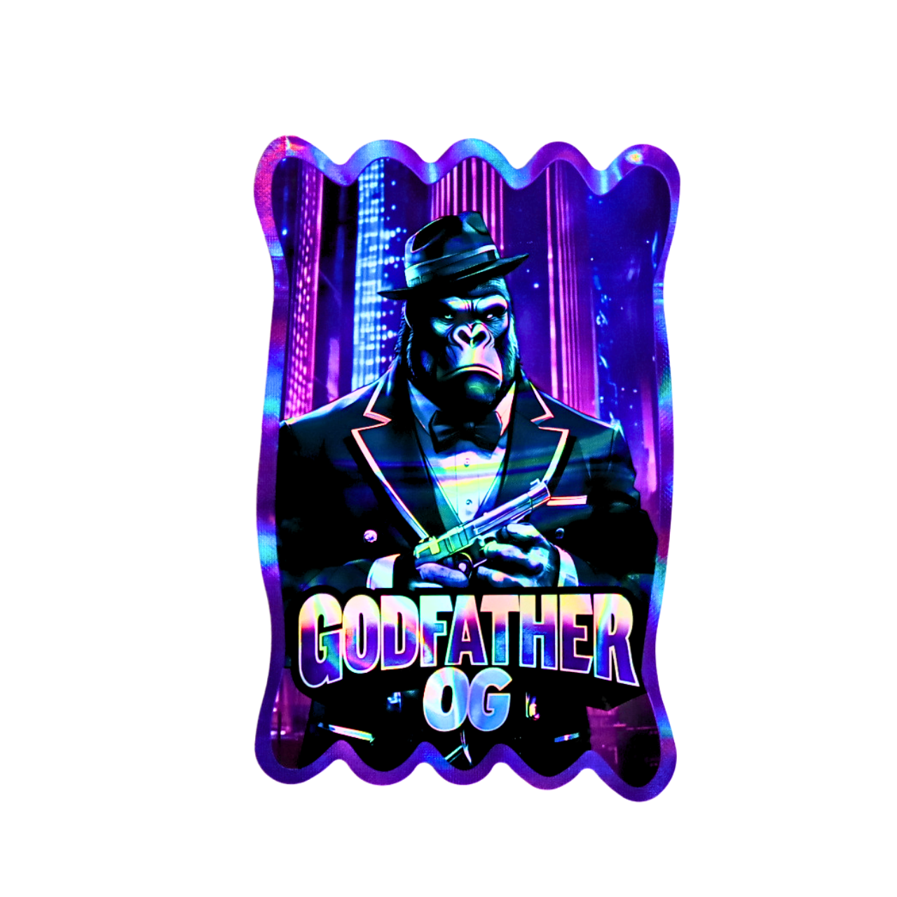 HOLOGRAPHIC MYLAR 3.5G BAGS 50CT GODFATHER OG DESIGN